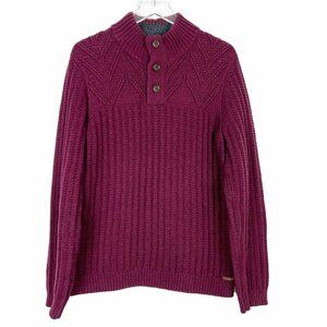 Ted Baker Chunky Sweater Men's Size M Burgundy 1/4 Button Cotton Wool Blend Knit
